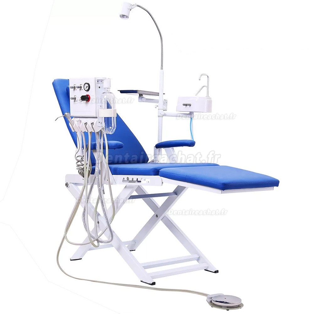 Fauteuil dentaire portable et pliable avec éclairage LED, turbine à air et plateau dentaire